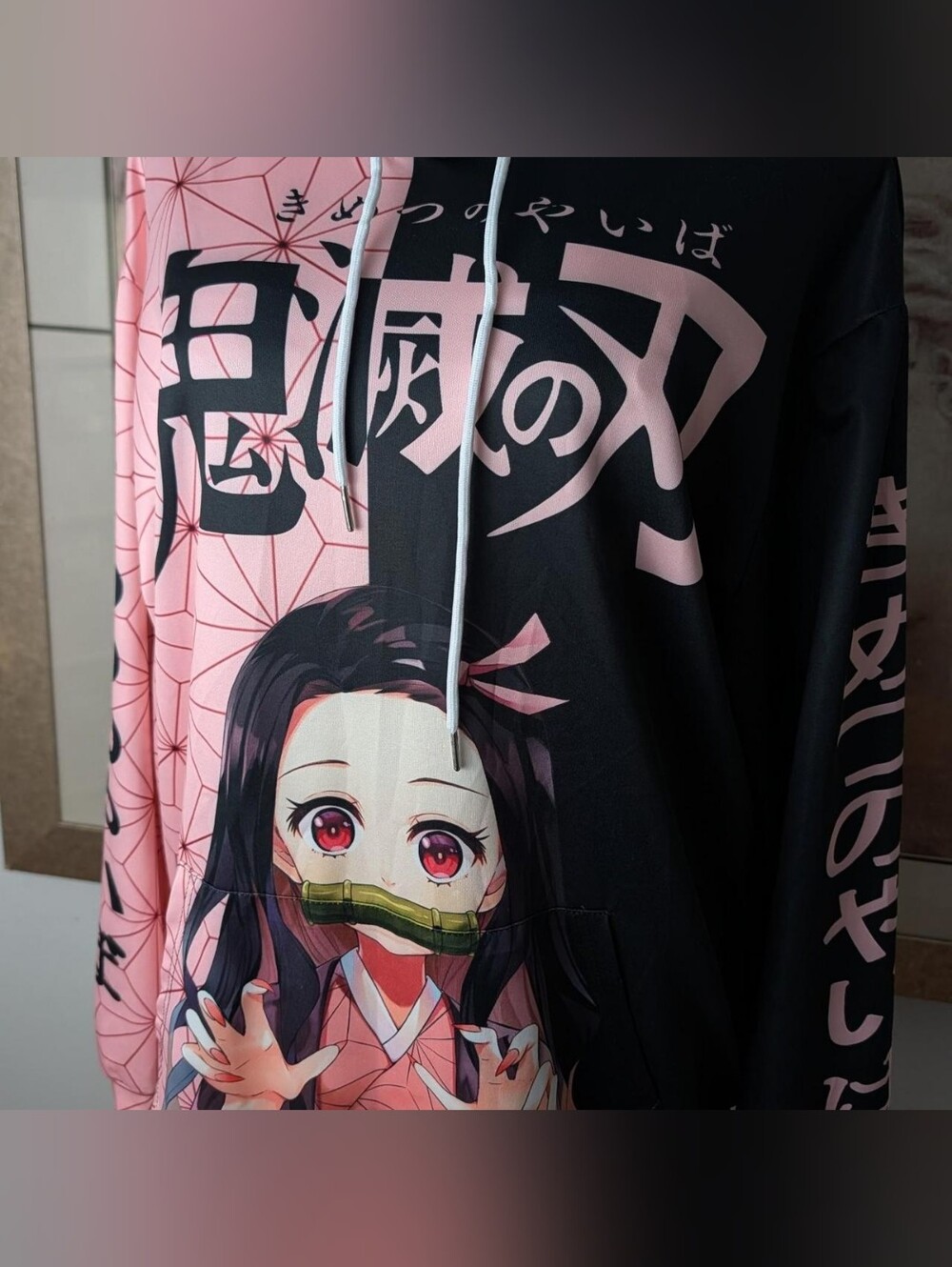 Demon Slayer Nezuko black & pink hoodie Size L